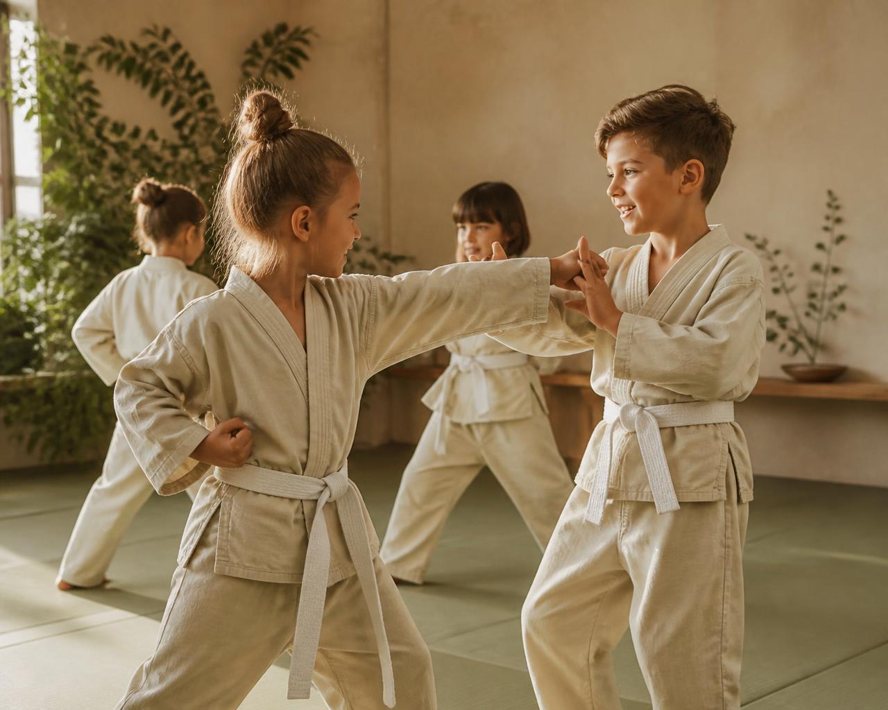 Children training together and laughing